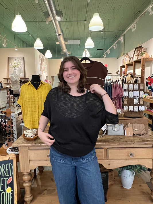 Emily Black Knit Short Sleeve Top