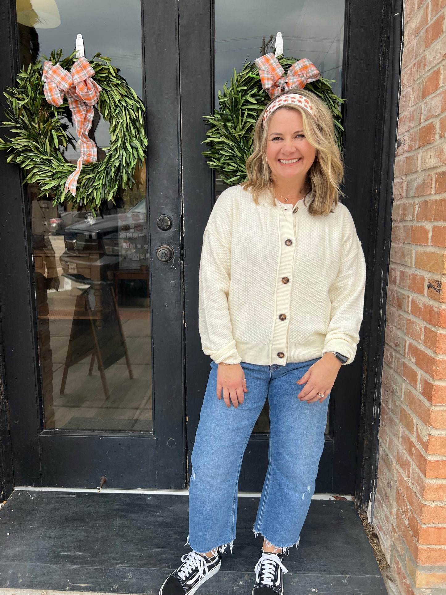 CLOE EXPOSED SEAM BUTTON DOWN KNIT CARDIGAN