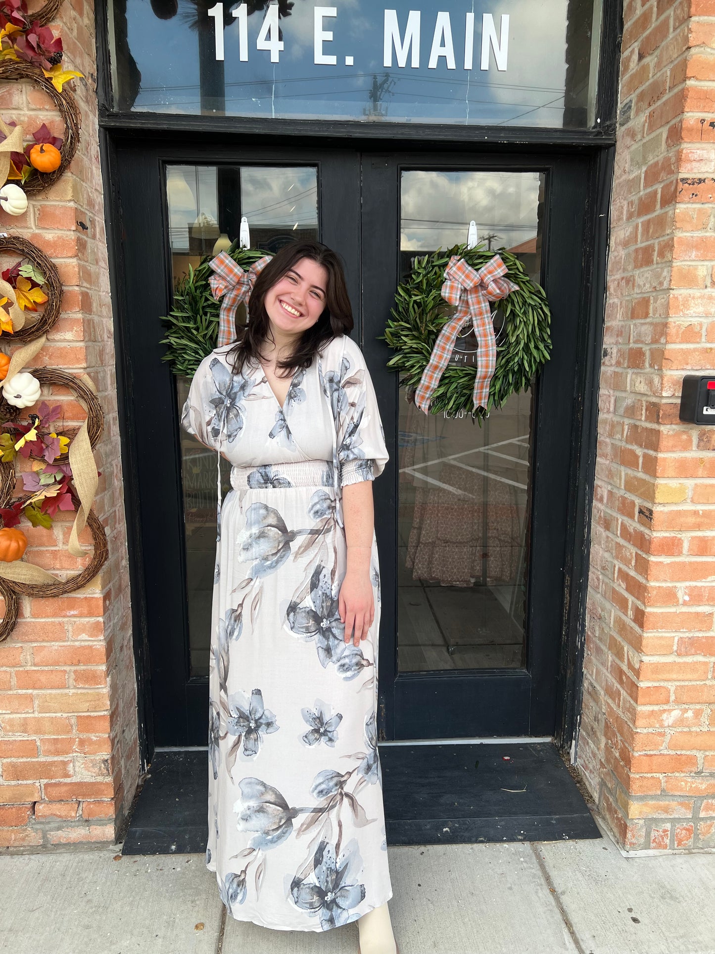 Pandora Light Gray Floral Maxi Dress