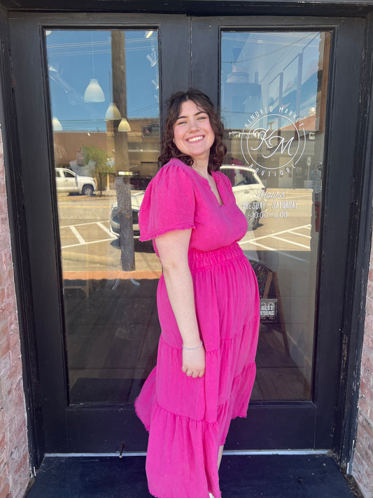 Dora Hot Pink Distressed Maxi Dress