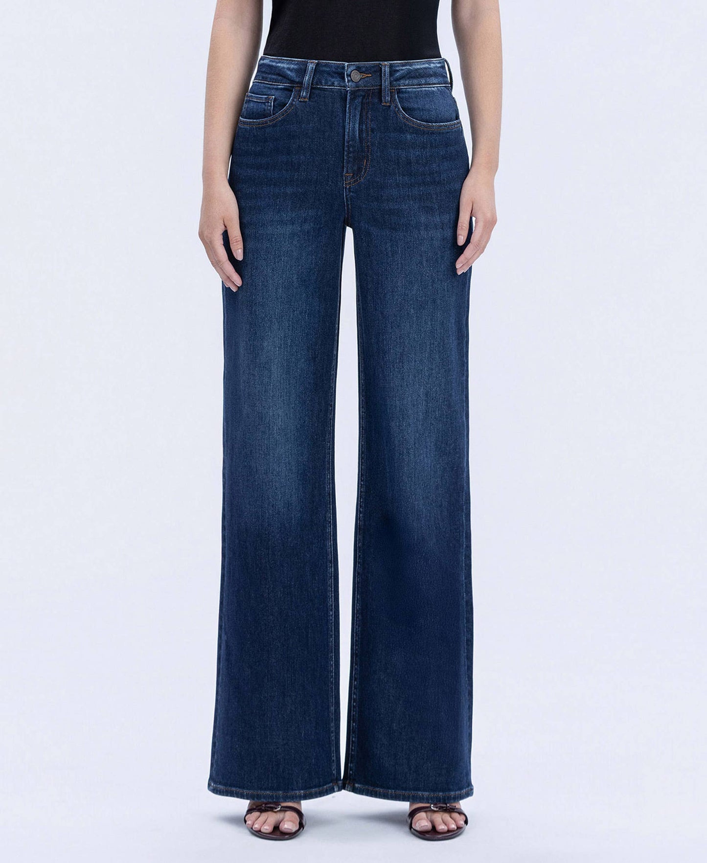 SUPER HIGH RISE FULL LENGTH DARK WASH WIDE JEANS T6937