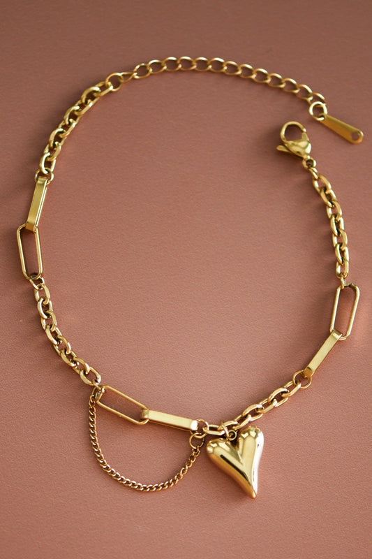 Gold Plated Chain Link Bracelet With Heart
