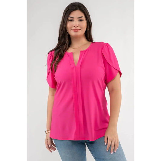 Bonnie Plus Drape Sleeve Split Neck Top