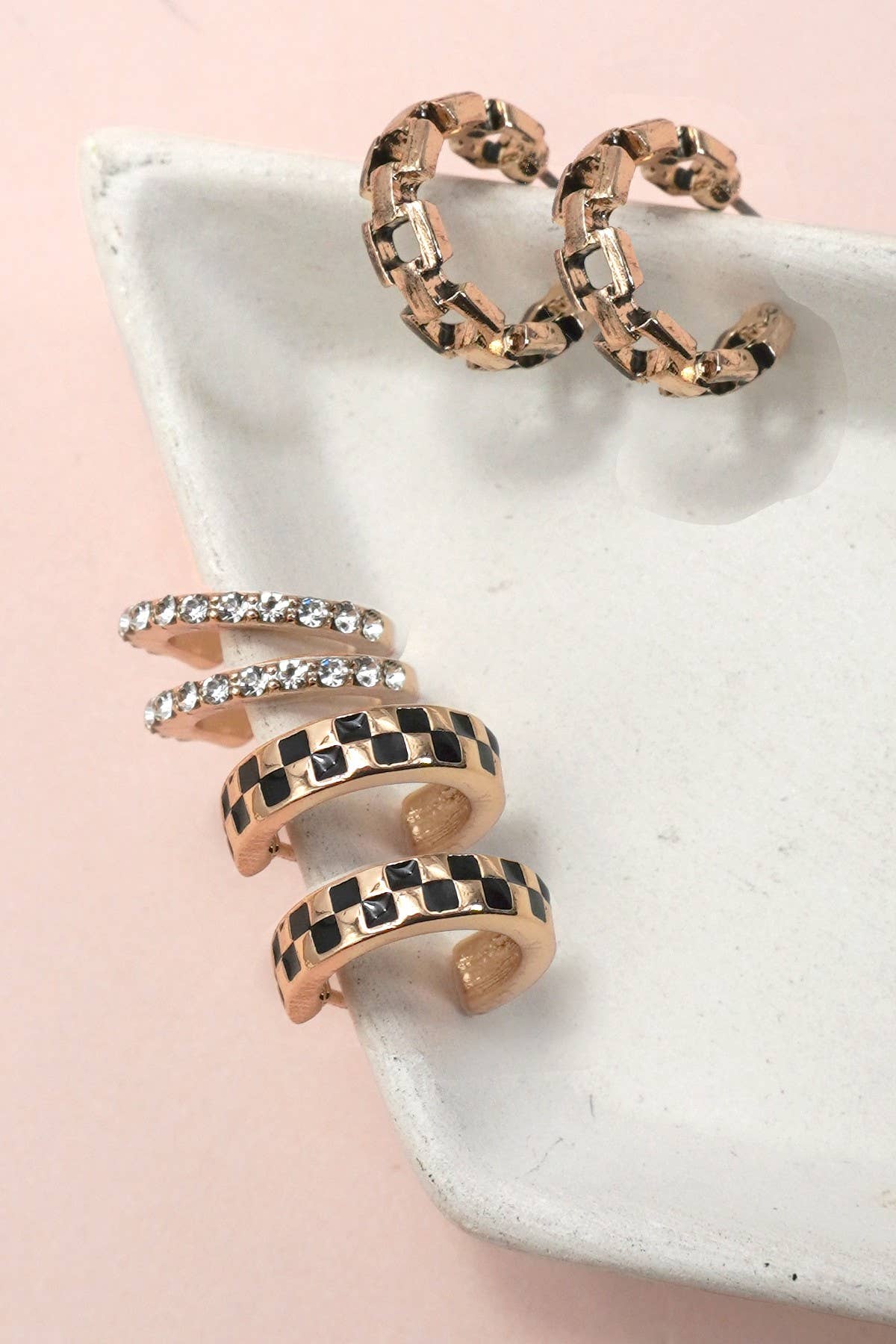BAGUETTE STONE DOUBLE HOOP HUGGIE TRIO EARRINGS