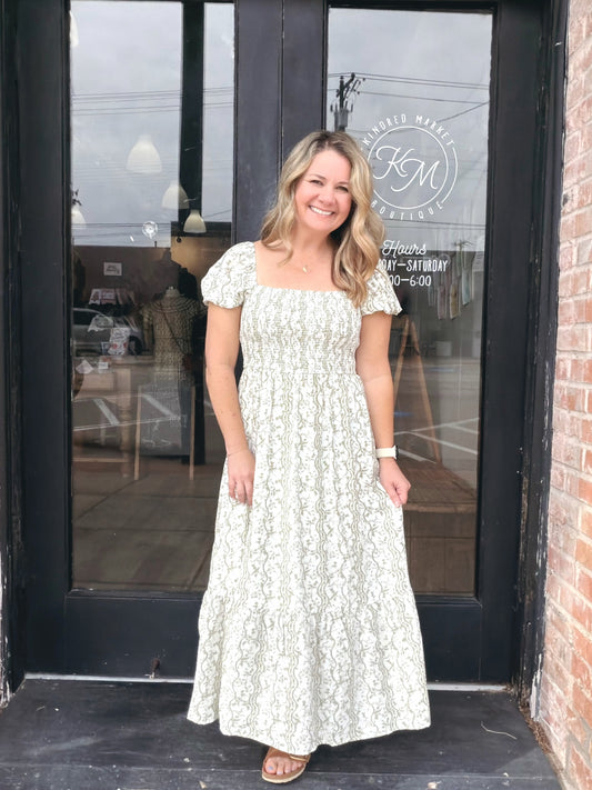 Olive Floral Midi Dress