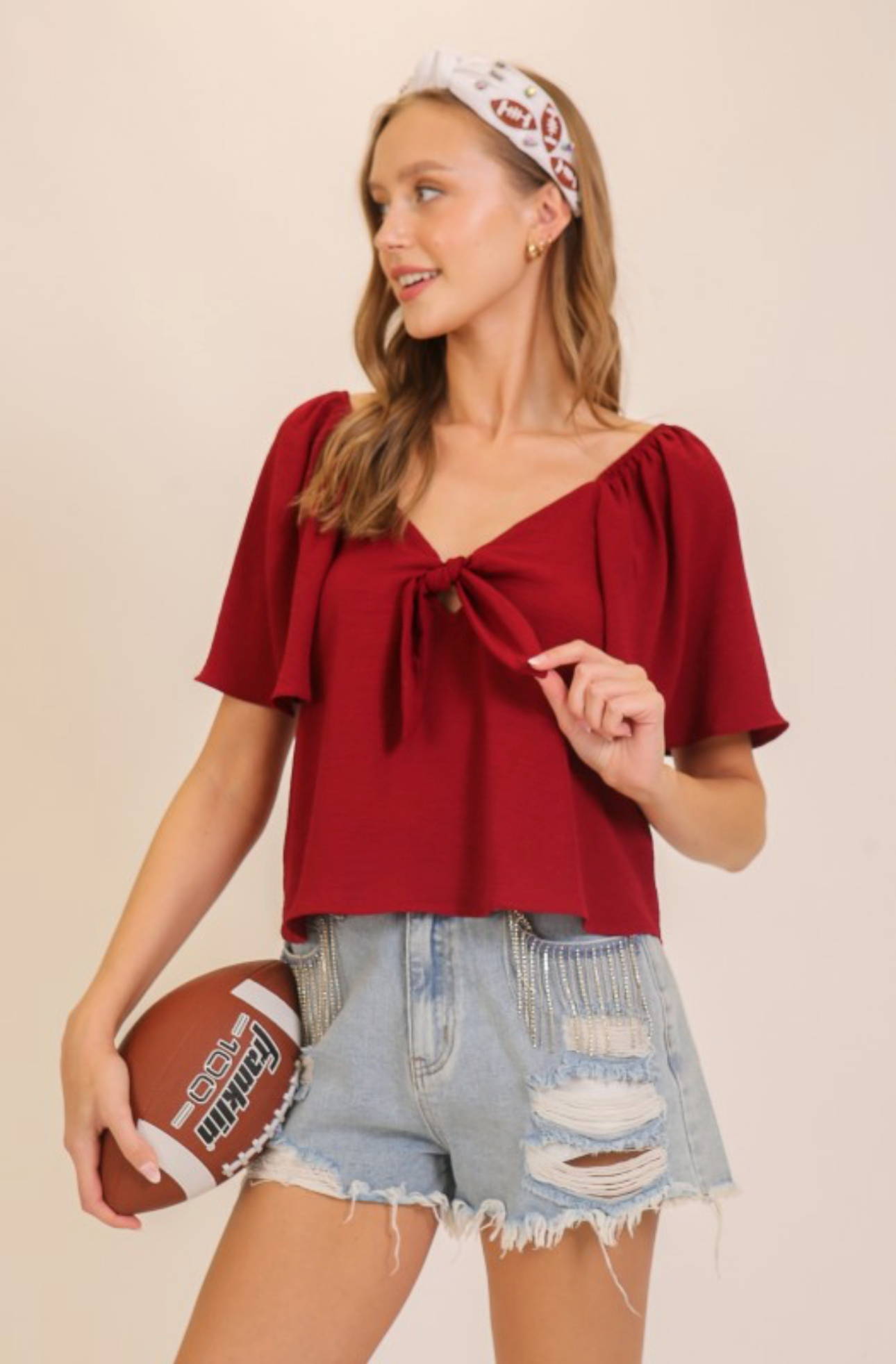 Maddie Red Front Tie Blouse