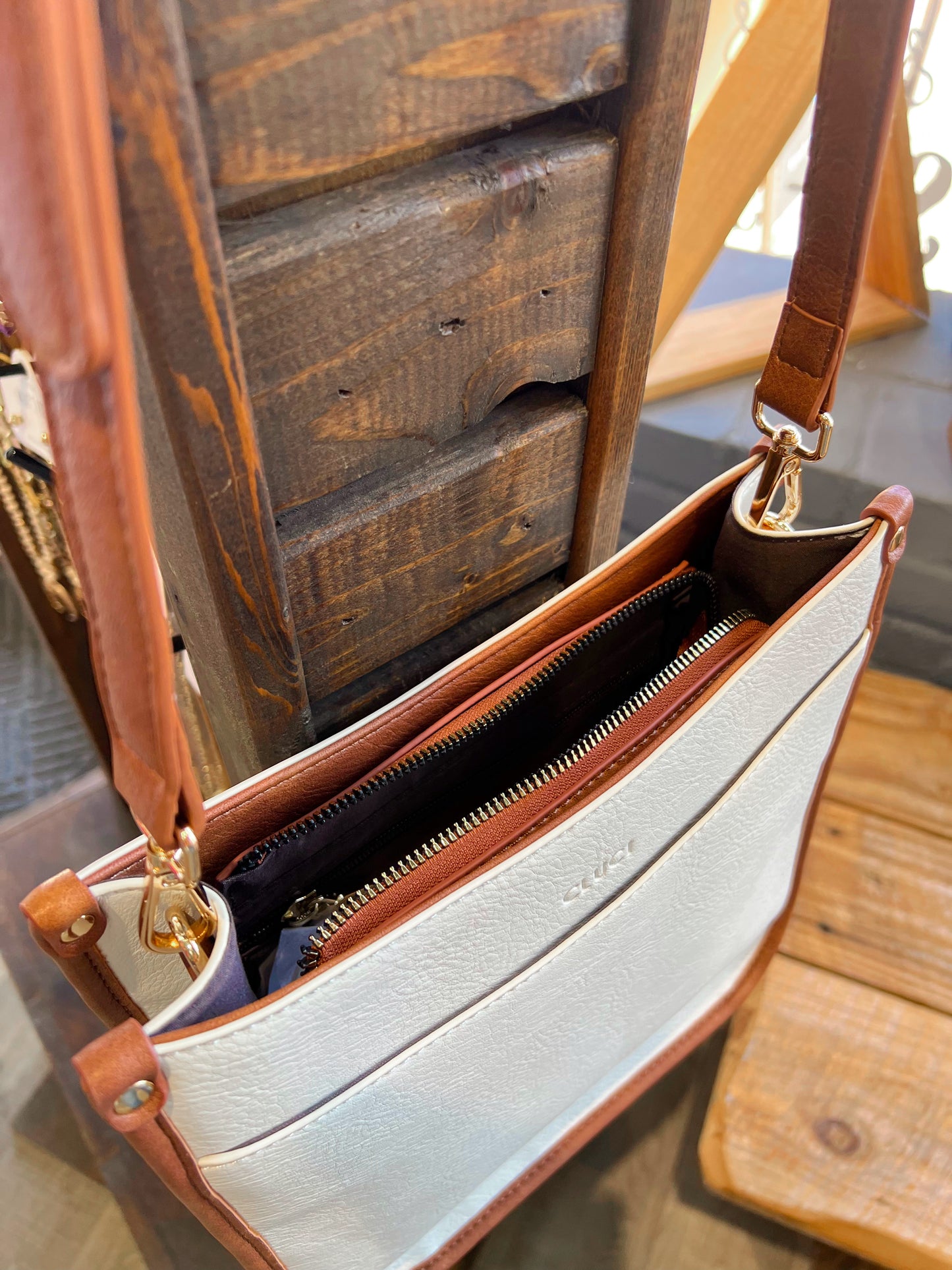 Creme and Brown Leather Purse