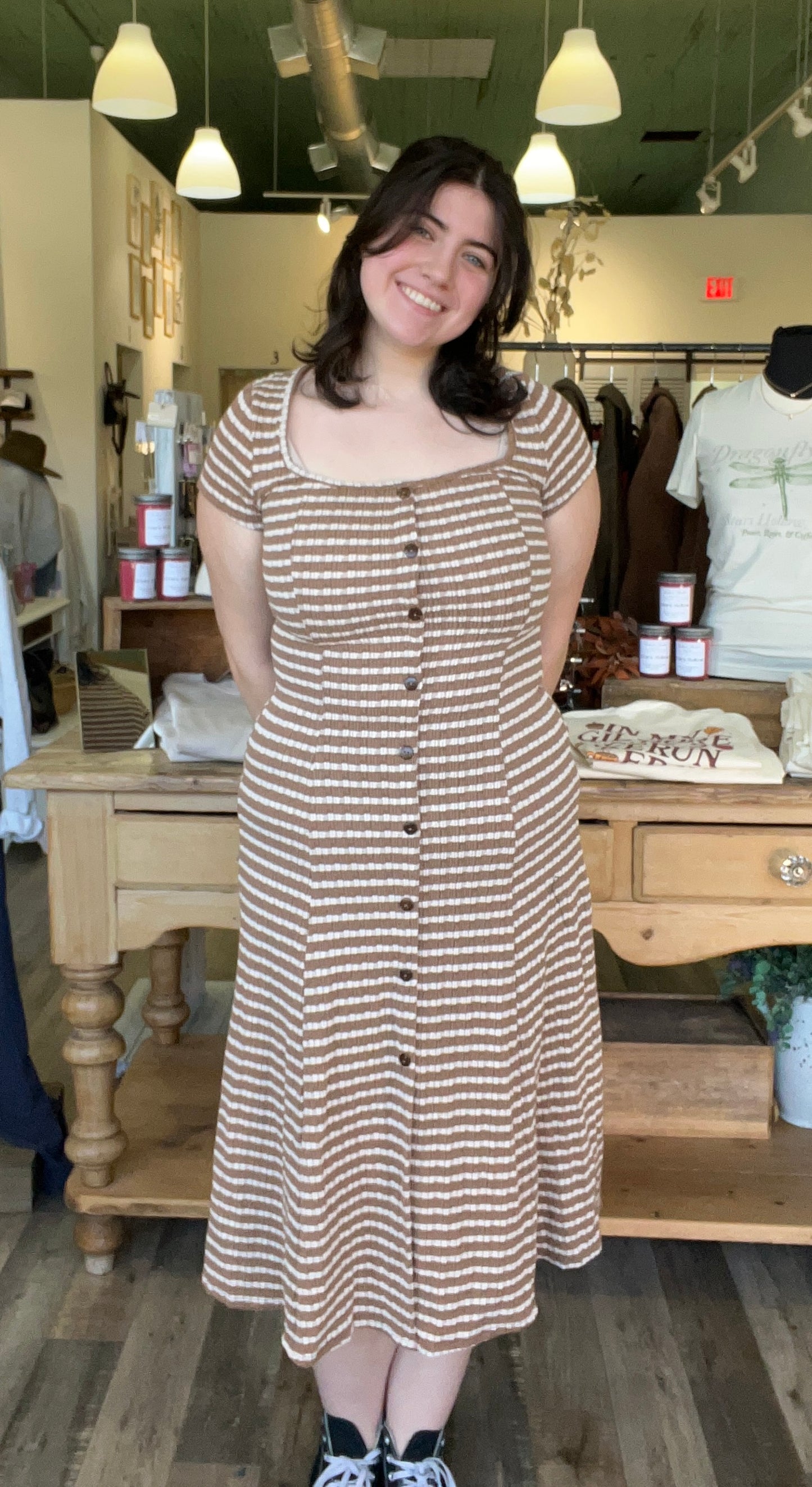 Grace Taupe Stripe Maxi Dress