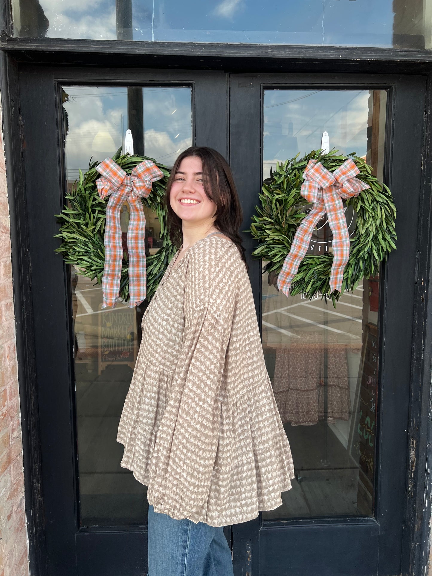 Mary Plus Taupe Babydoll Blouse