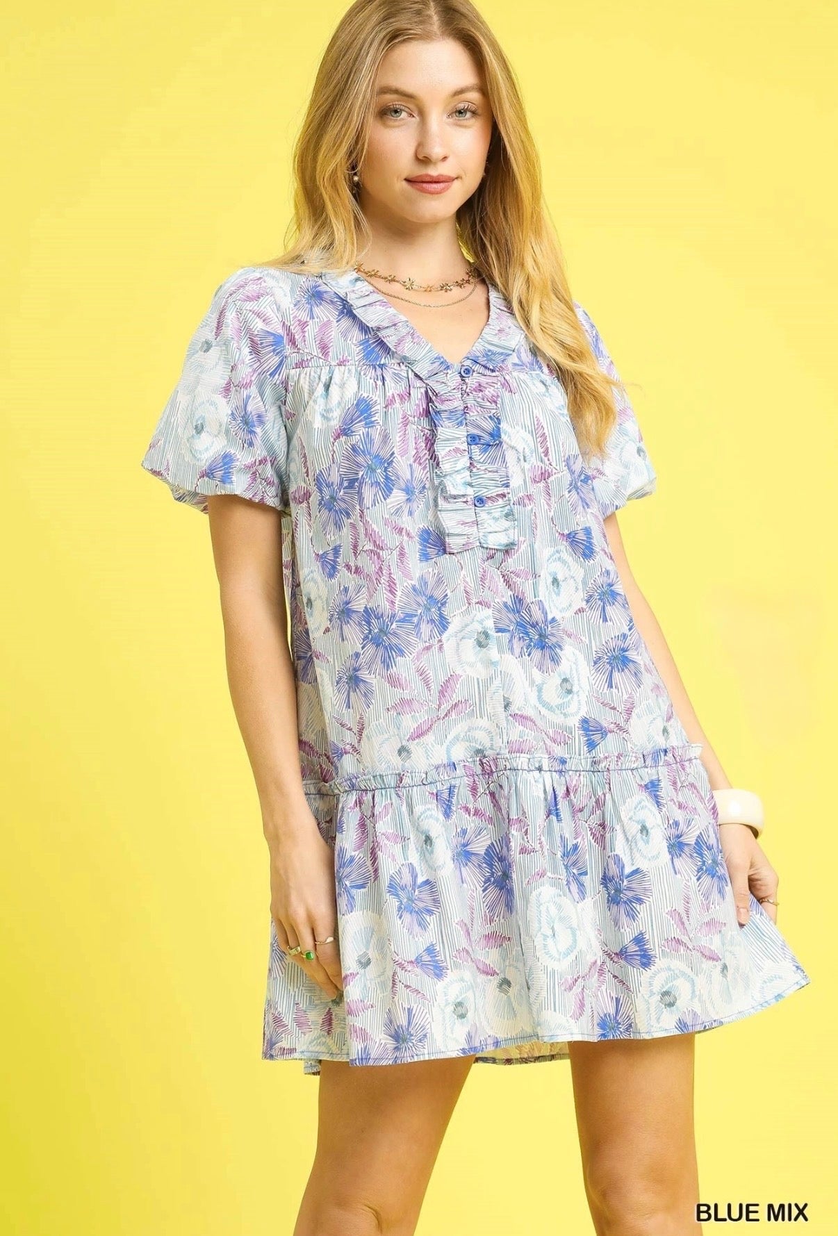 Sophia Blue Floral Mini Dress