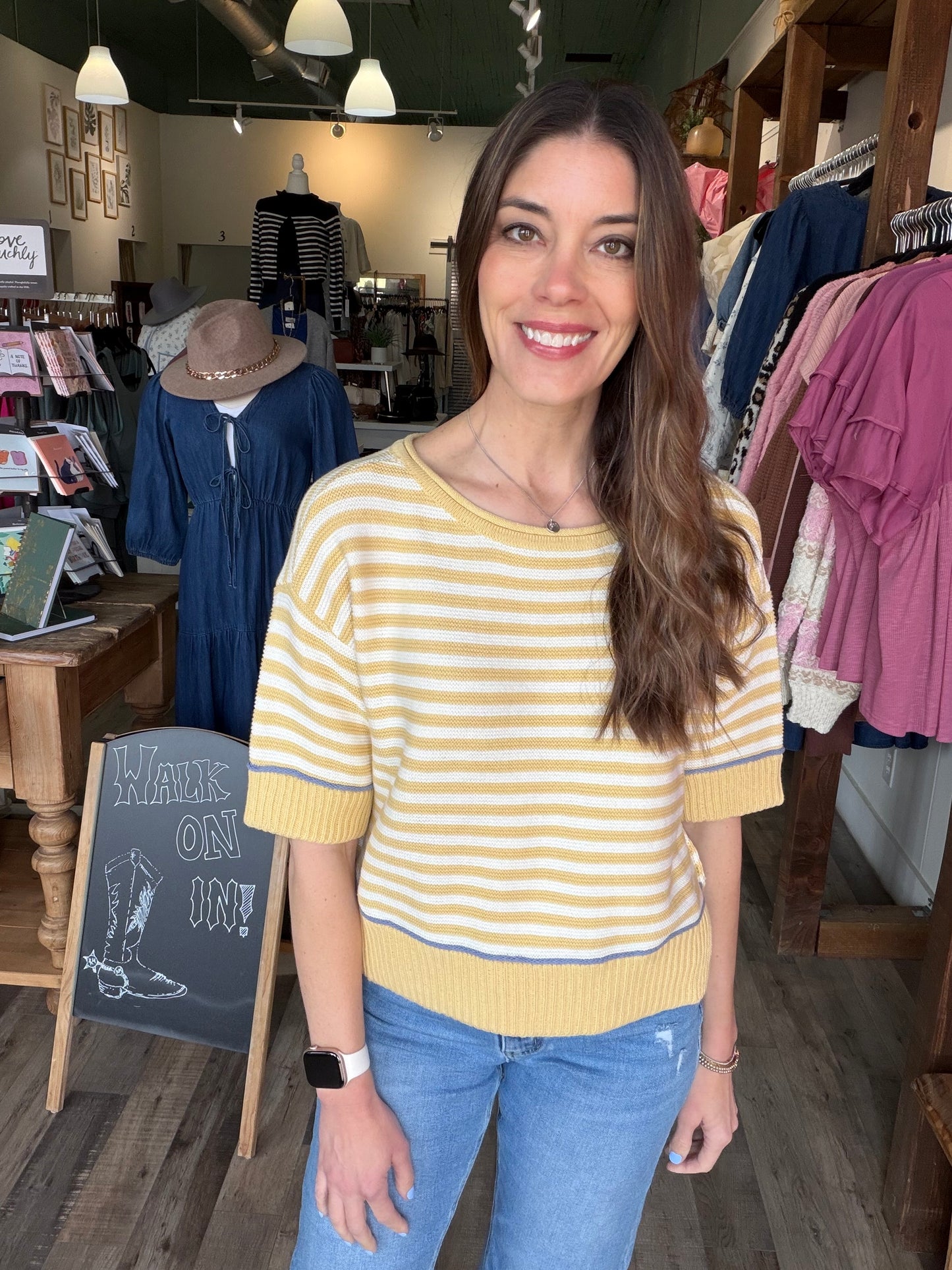 STRIPE RAW EDGE DETAIL CONTRAST TRIM SWEATER