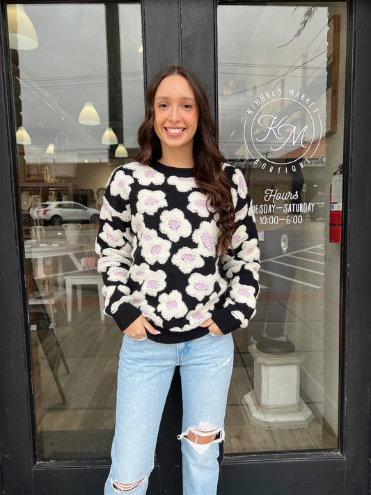 Kassidy Black Puff Floral Sweater