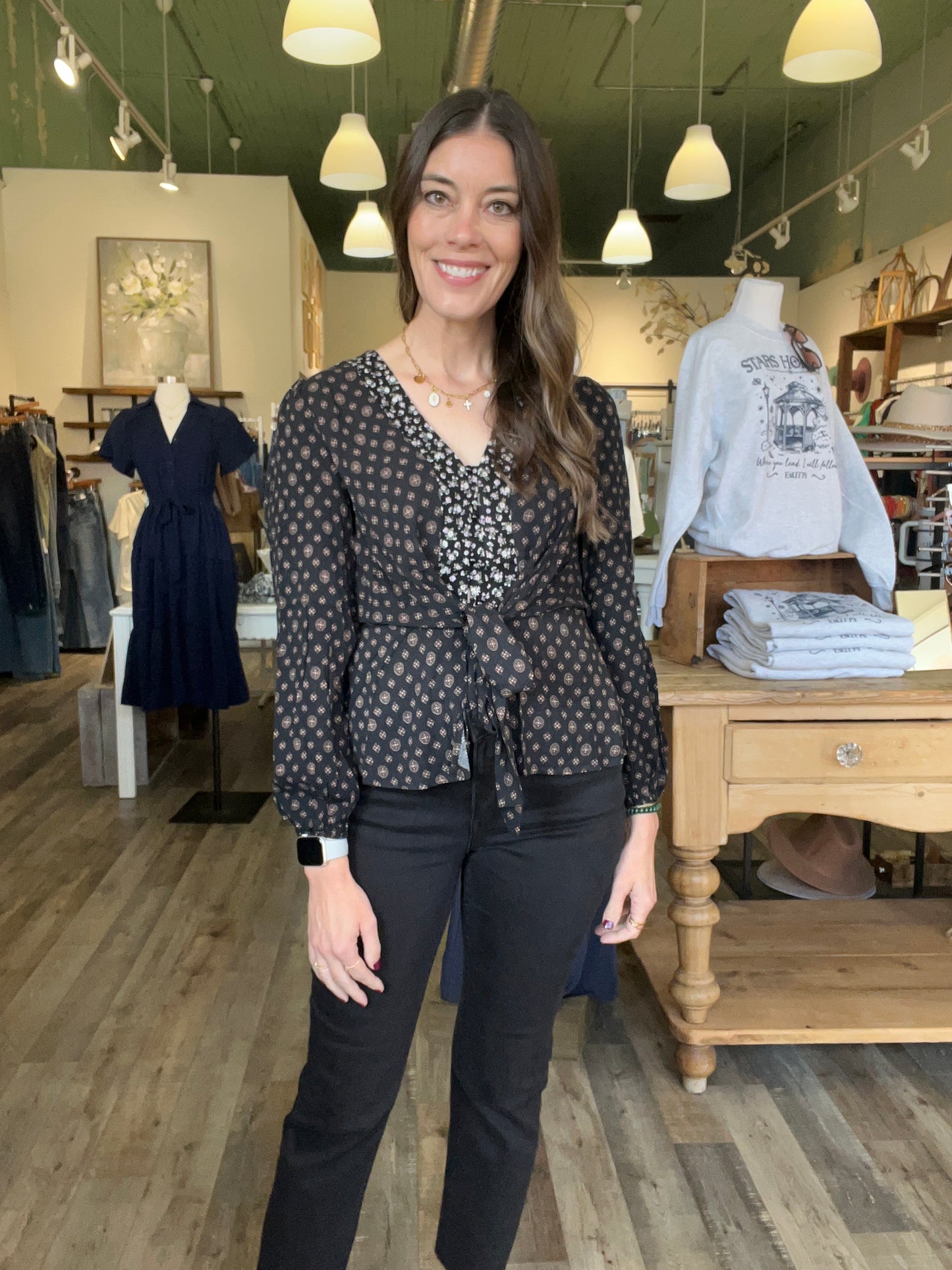 Linda Black Floral Tie Top