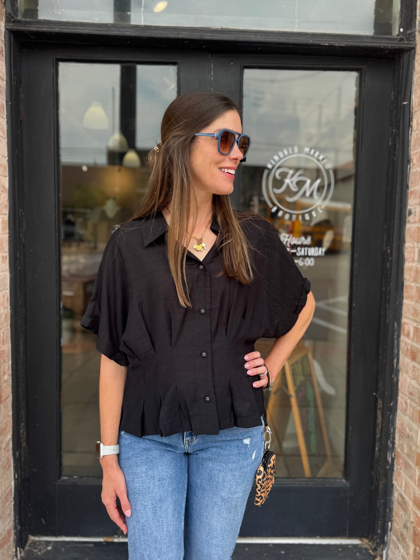 Lisa Pleated Button Down Top
