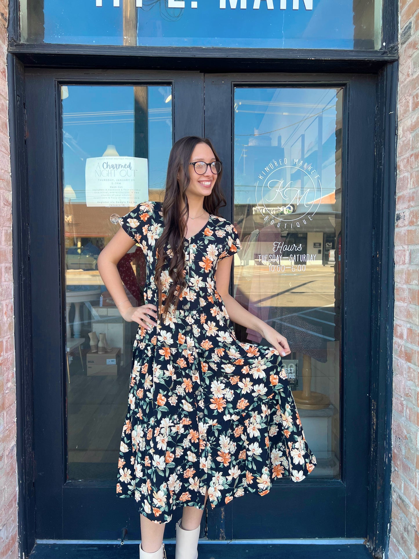 Presley Navy Floral Midi Dress