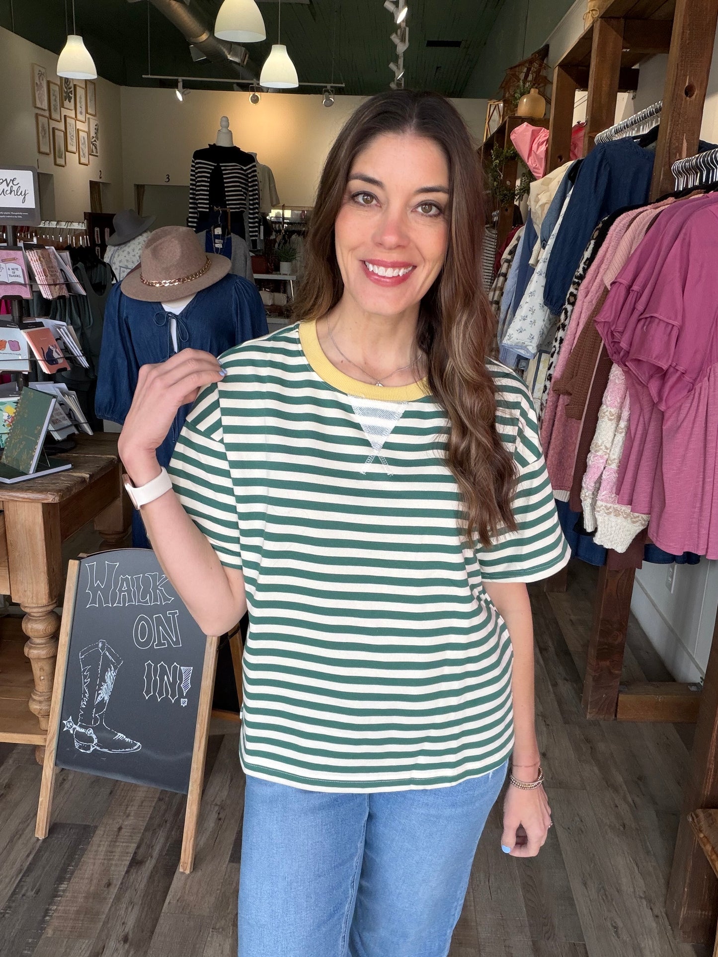 STRIPE COLORBLOCK DETAIL SHORT SLEEVE KNIT T-SHIRT