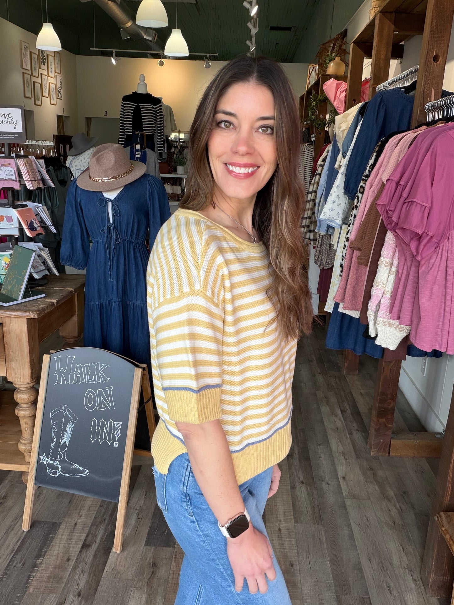 STRIPE RAW EDGE DETAIL CONTRAST TRIM SWEATER