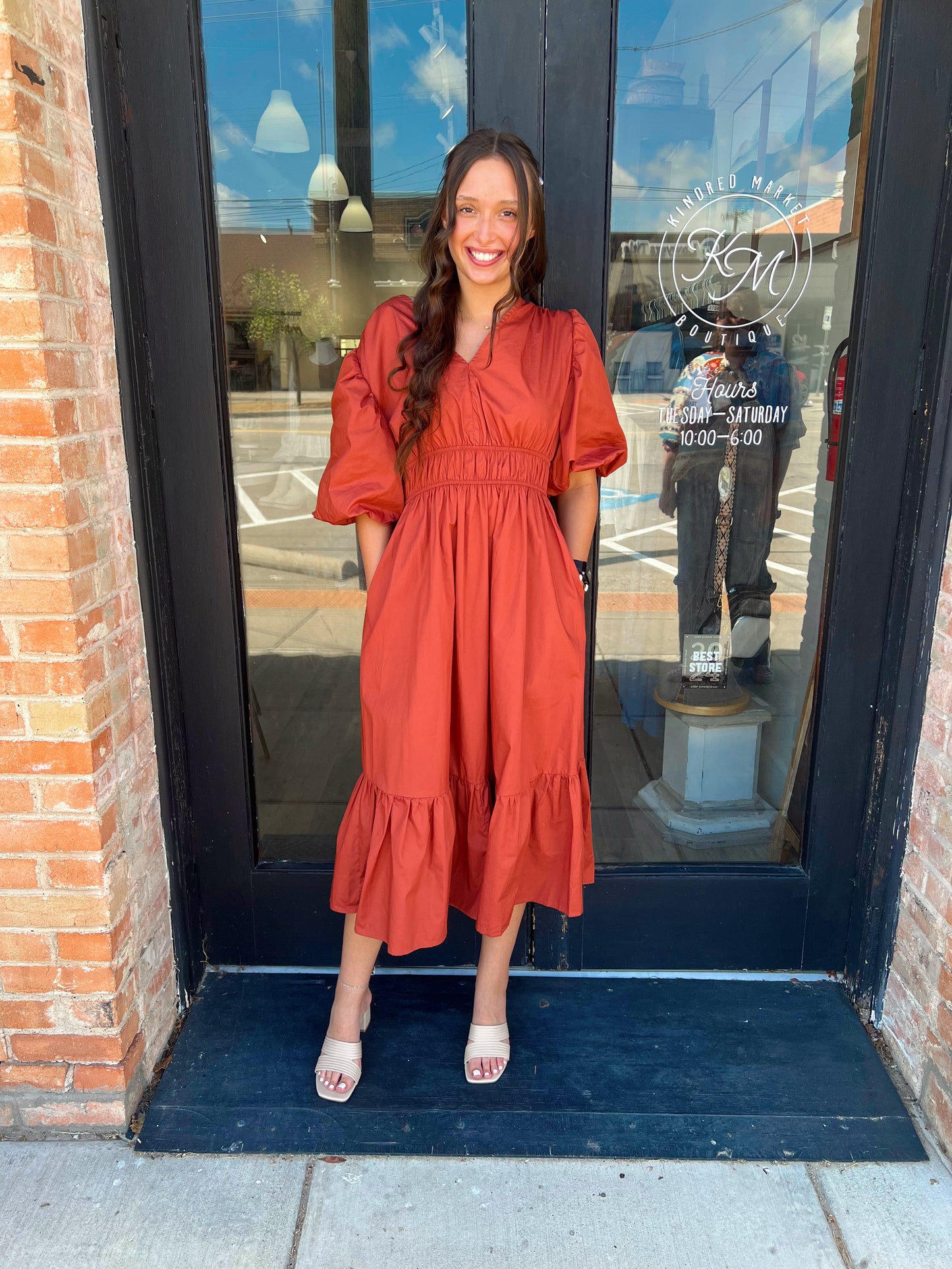 Willow Cinnamon Puff Midi Dress