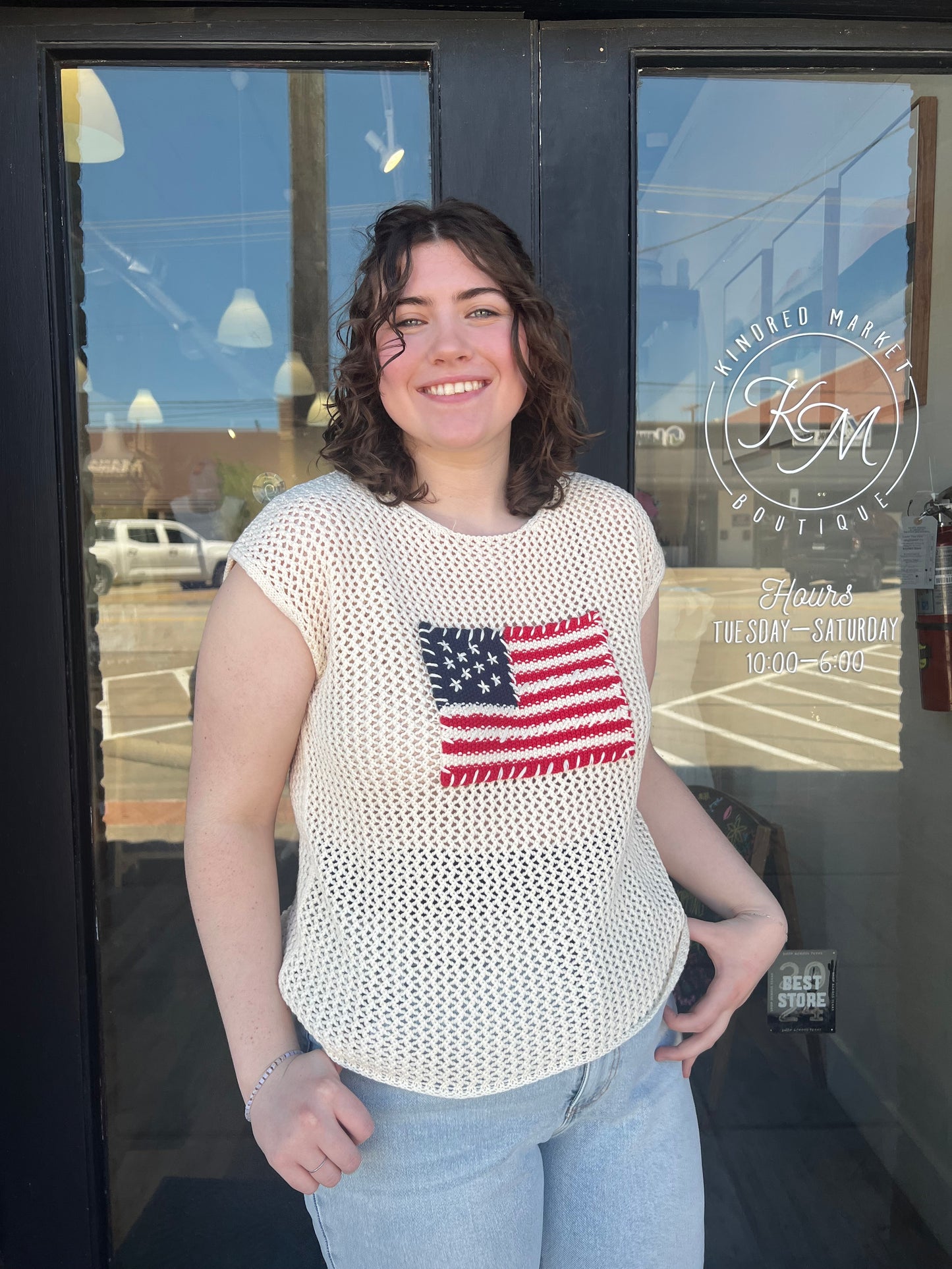 AMERICAN FLAG CROCHET KNIT SWEATER TOP