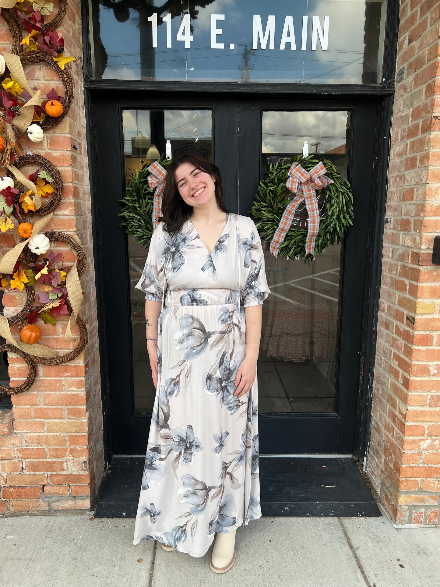 Pandora Light Gray Floral Maxi Dress
