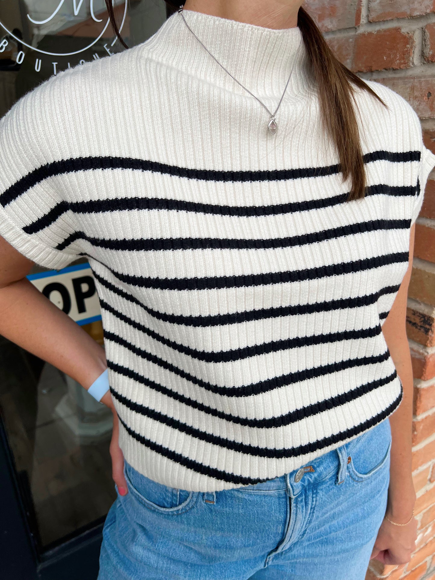 Carmen Ivory Stripe Sleeveless Sweater