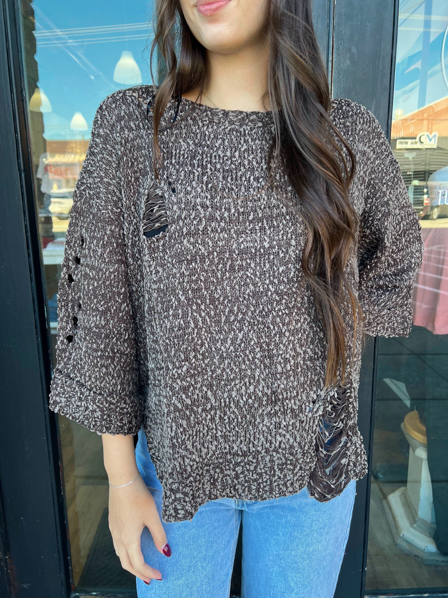 Pandora Ash Brown Distressed Sweater