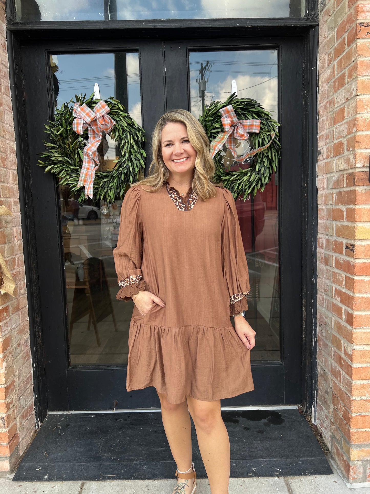 Lili Brown Ruffle Mini Dress