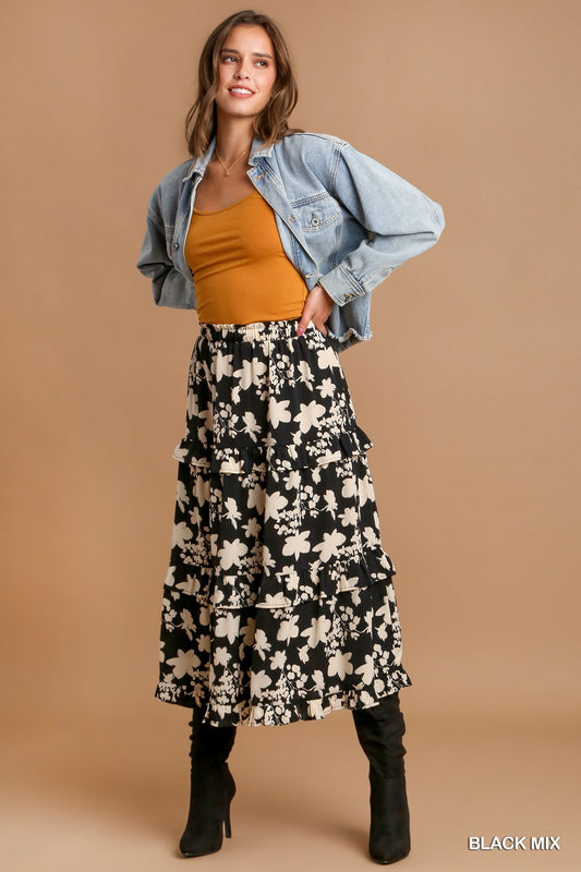 Vivian Black Floral Midi Skirt