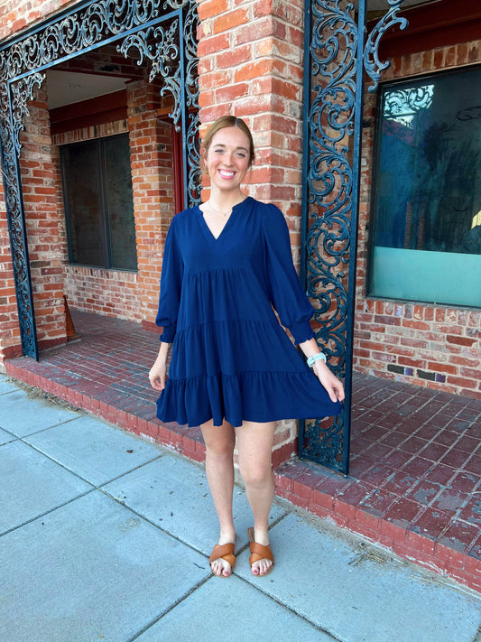 Lainey Navy Tiered Mini Dress