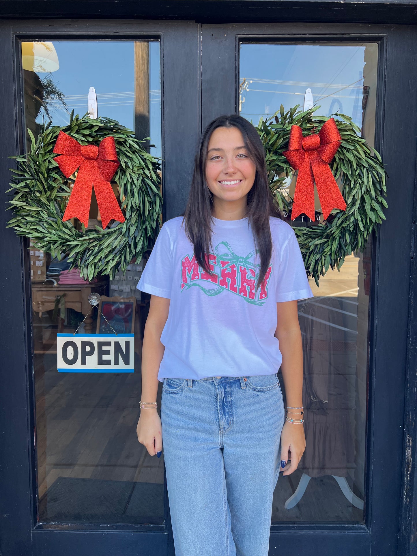 Merry Bow Christmas Graphic Tee