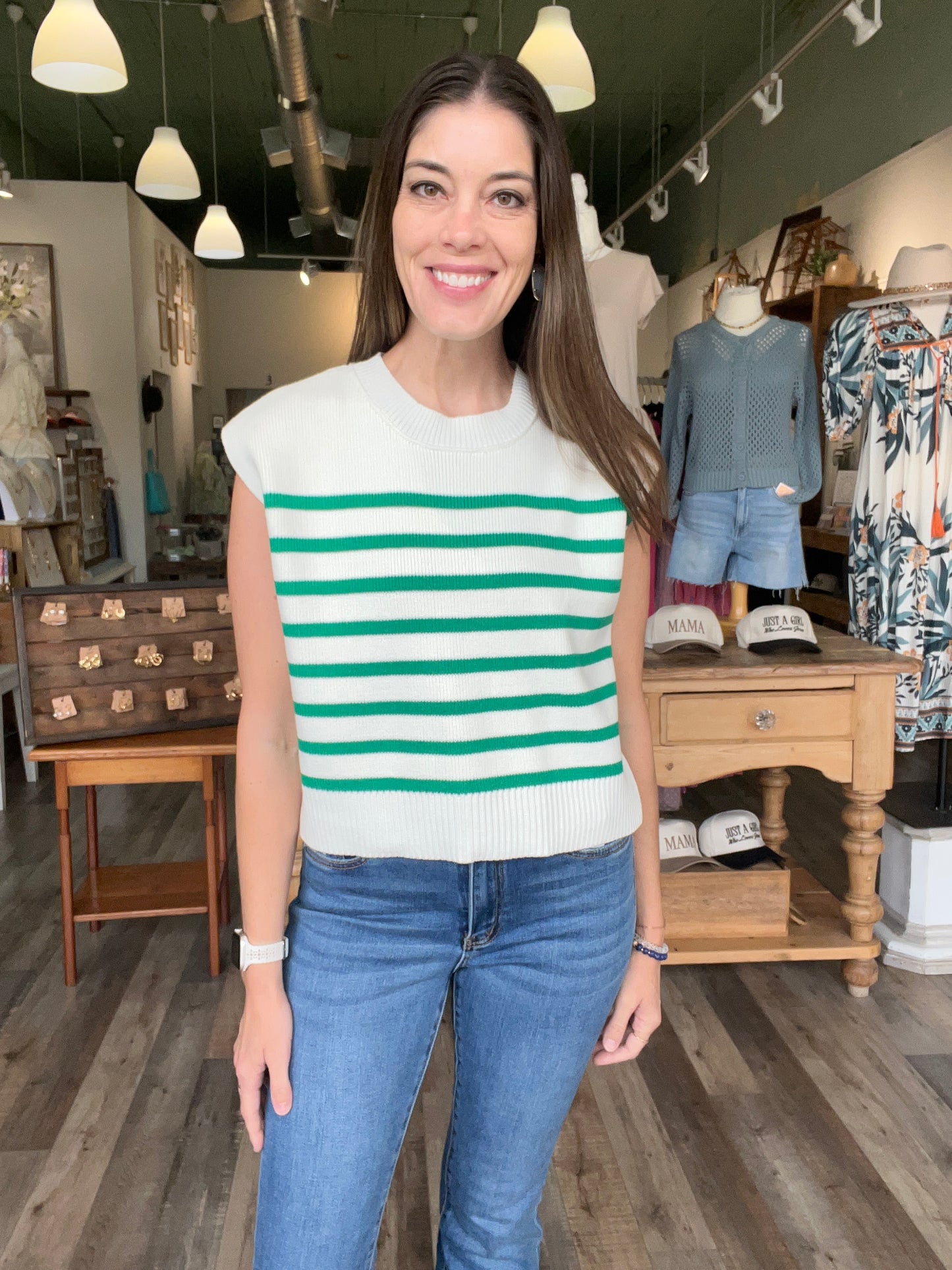 Taylor Crewneck Sleeveless Stripe Sweater Vest