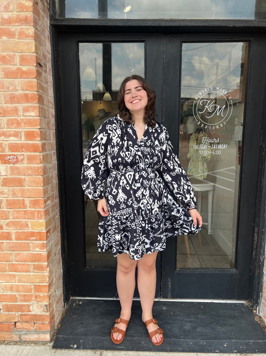 Valerie Plus Geo Print Black Mini Dress