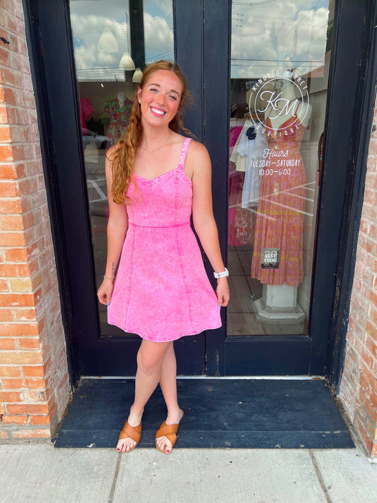 Whitney Snow Washed Pink Mini Dress