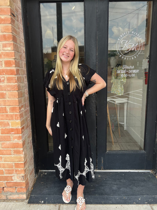 Ashley Black Embroidered Midi Dress