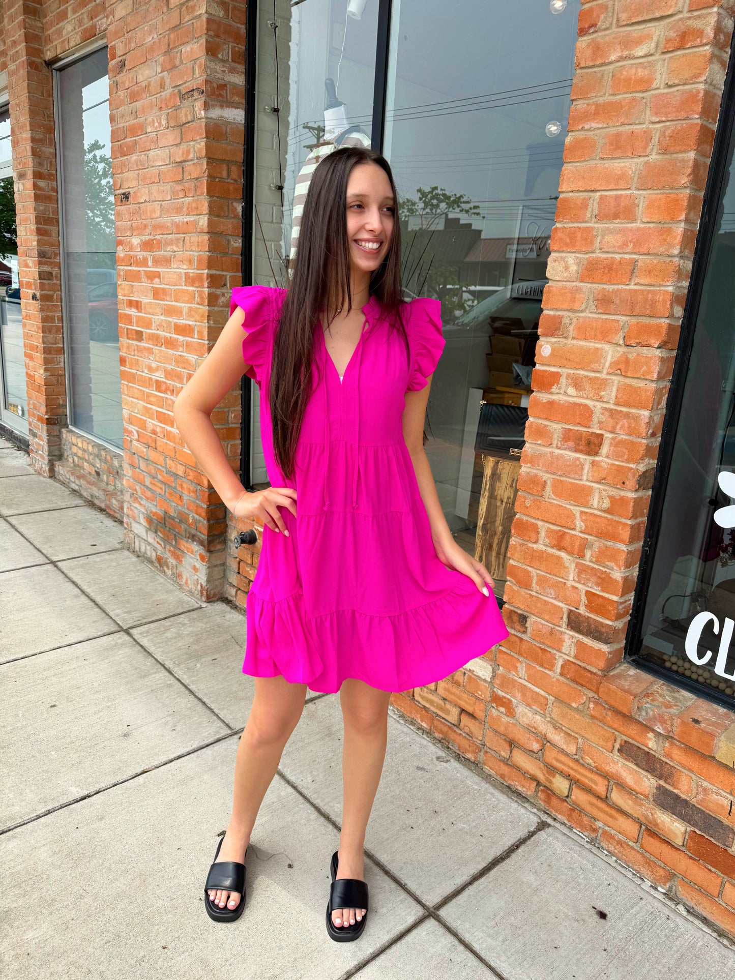 Tessa Hot Pink Tiered Mini Dress