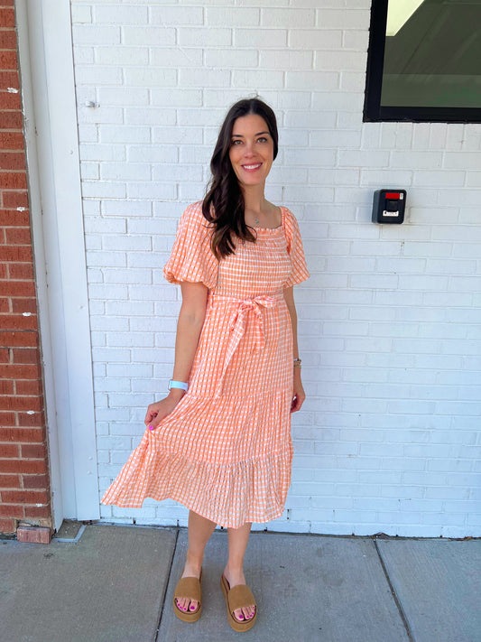 Olivia Orange Checkered Maxi Dress