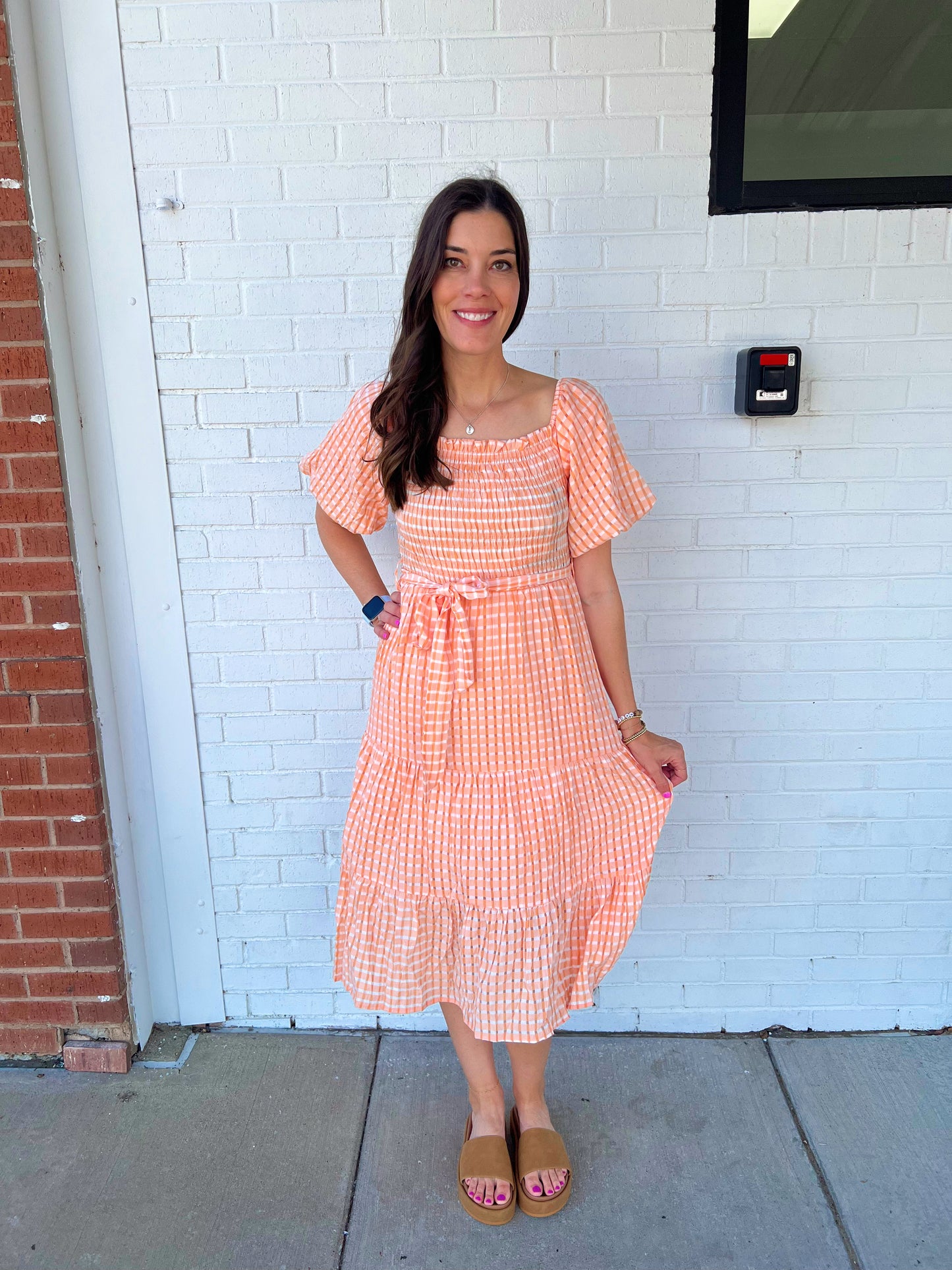 Olivia Orange Checkered Maxi Dress