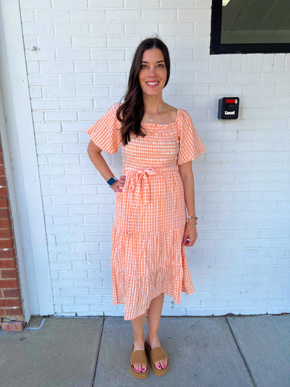 Olivia Orange Checkered Maxi Dress