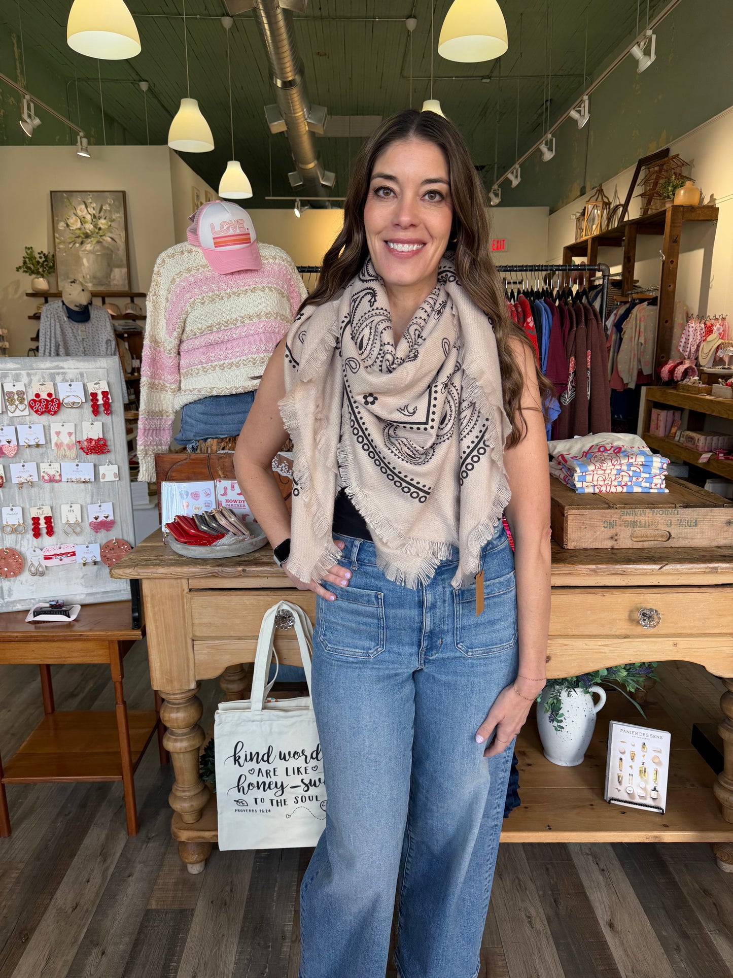 Large square scarves with bandana patterns