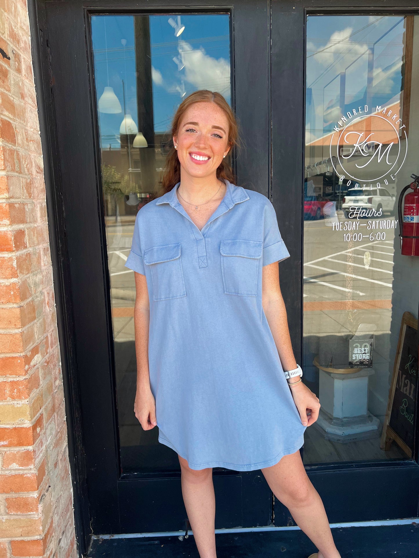 Georgie Dusty Blue Short Sleeve Mini Dress