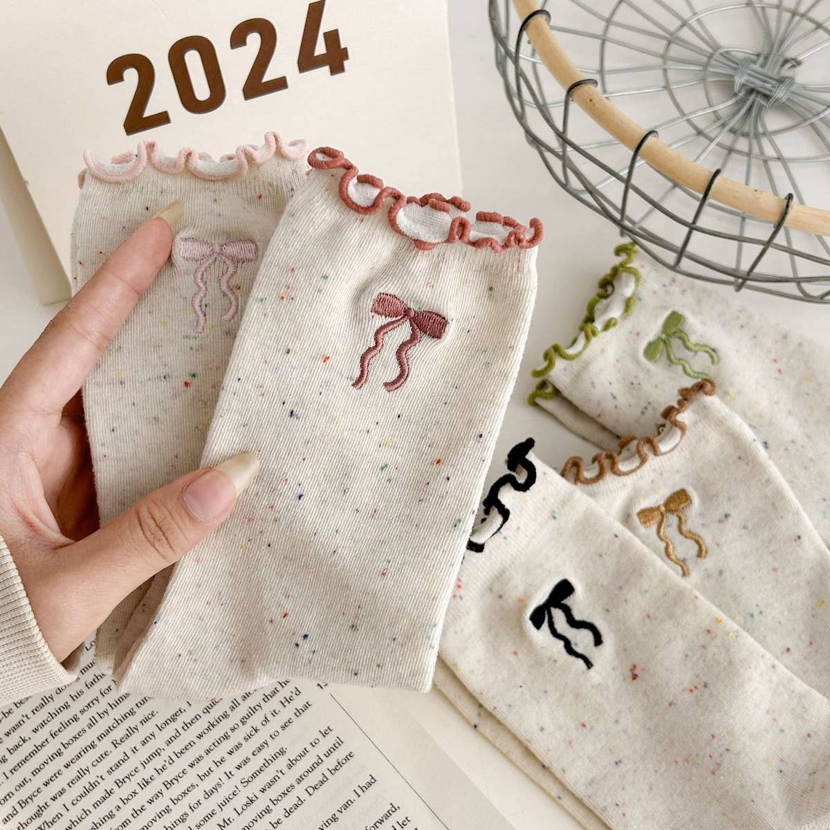 Ruffle Bows Embroidered Socks