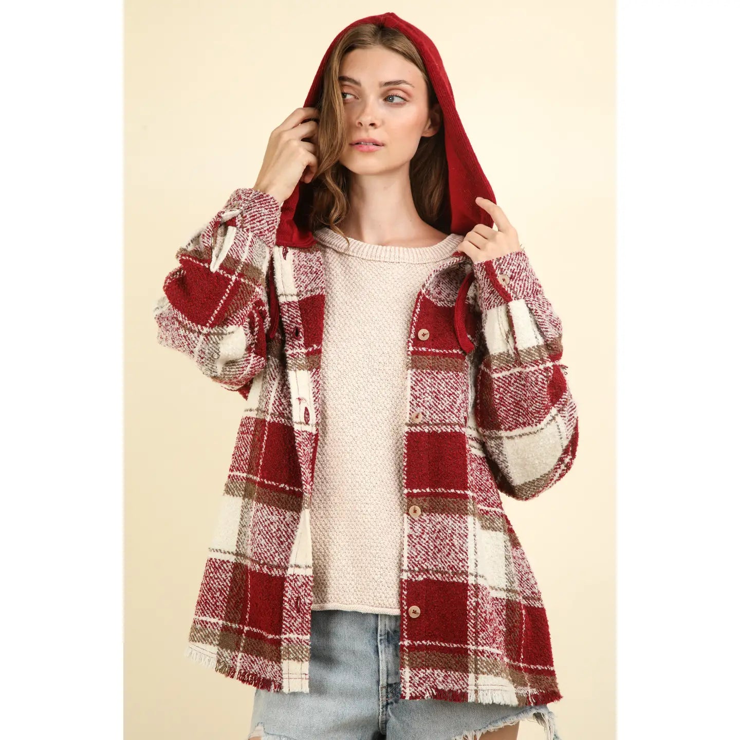 Iris Red Hooded Flannel