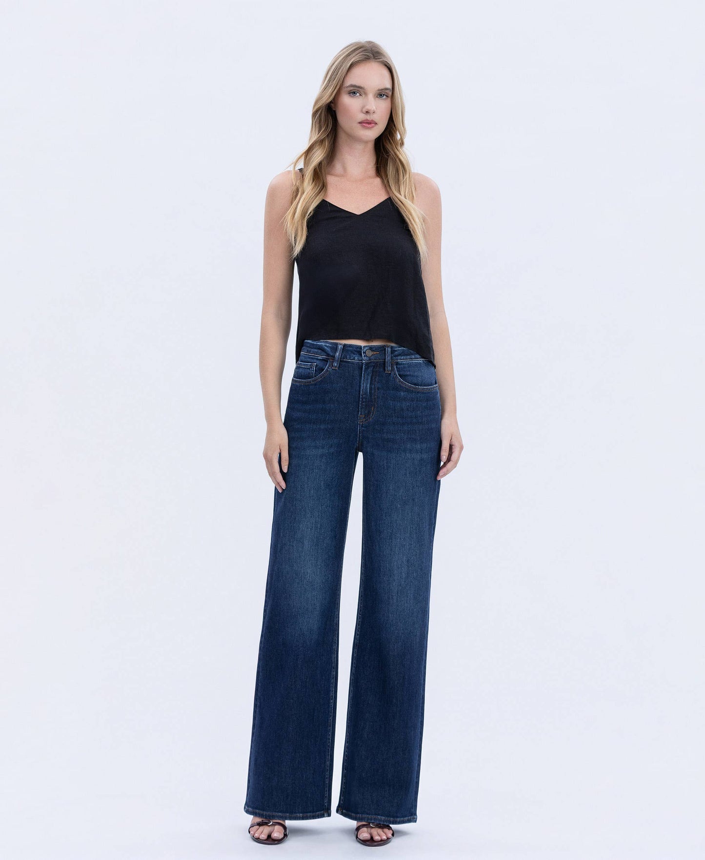 SUPER HIGH RISE FULL LENGTH DARK WASH WIDE JEANS T6937