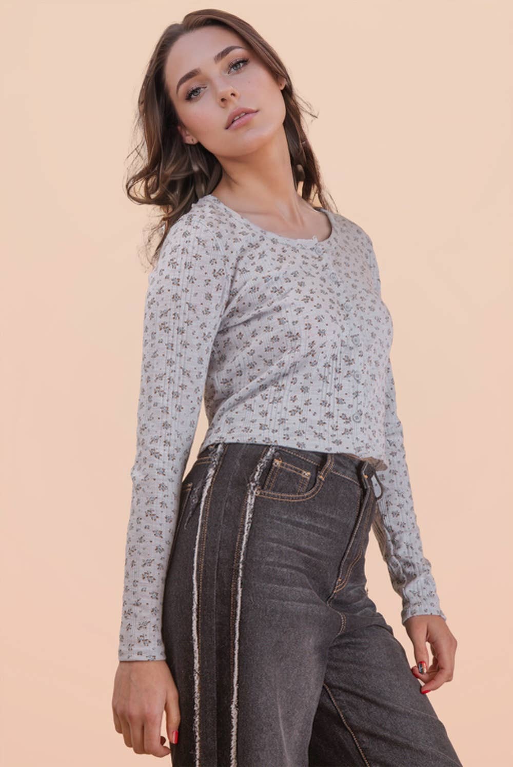 -Printed Button Down Knit Cardigan Top