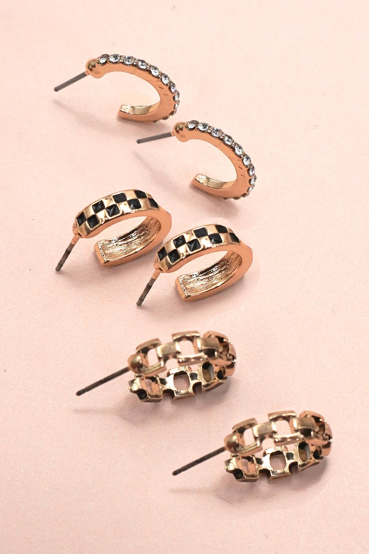 BAGUETTE STONE DOUBLE HOOP HUGGIE TRIO EARRINGS