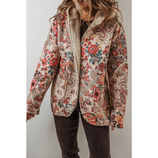 Caroline Vintage Paisley Floral Sherpa Lined Hooded Jacket