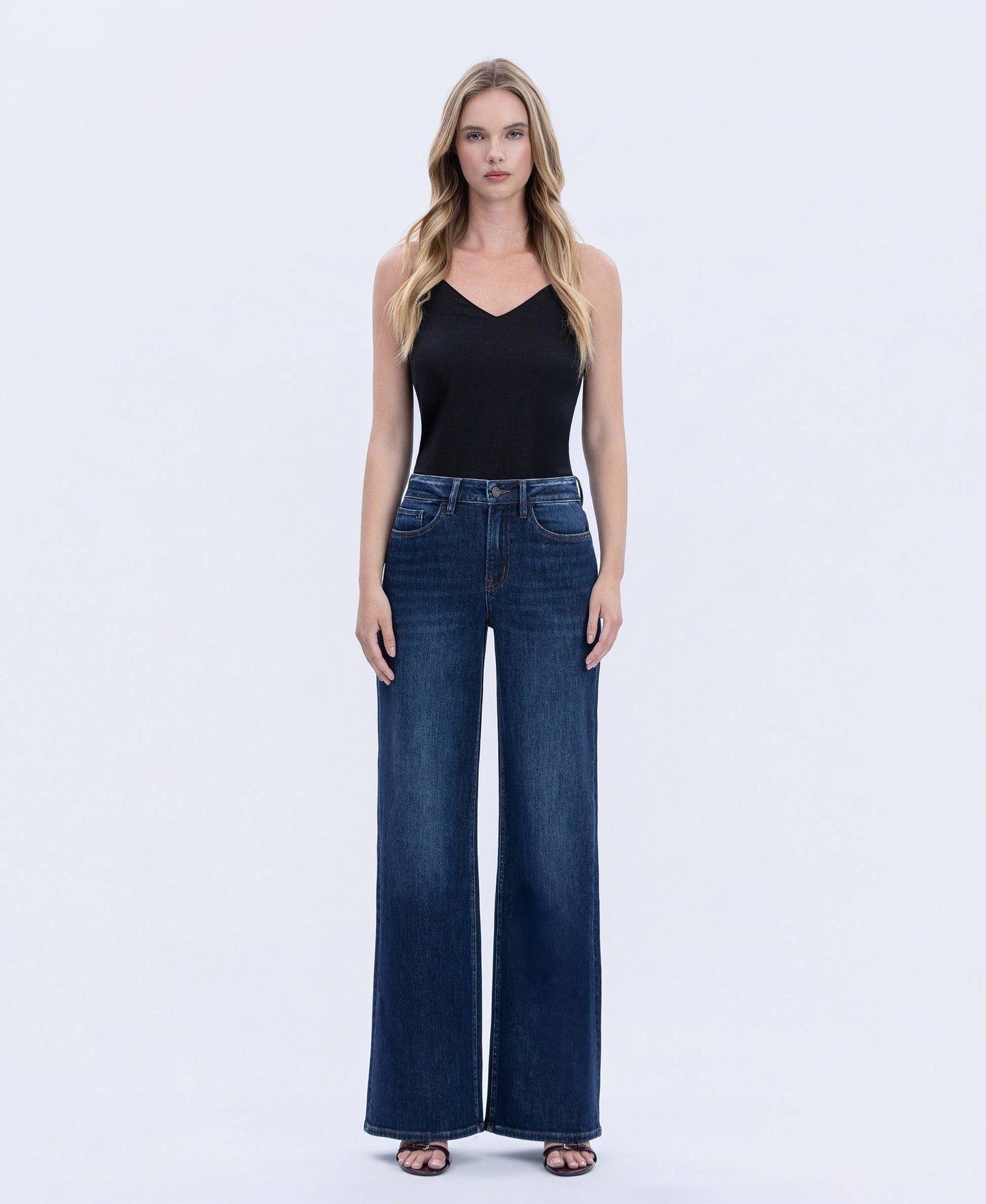 SUPER HIGH RISE FULL LENGTH DARK WASH WIDE JEANS T6937