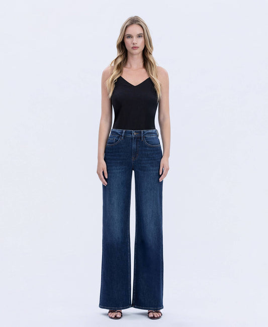 SUPER HIGH RISE FULL LENGTH DARK WASH WIDE JEANS T6937
