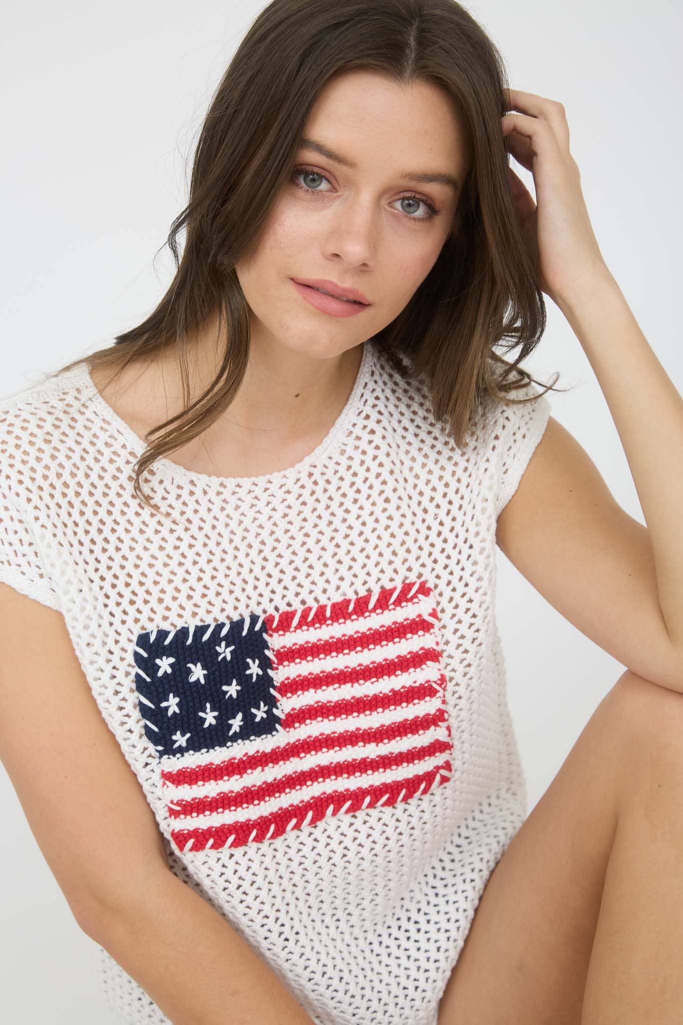 AMERICAN FLAG CROCHET KNIT SWEATER TOP
