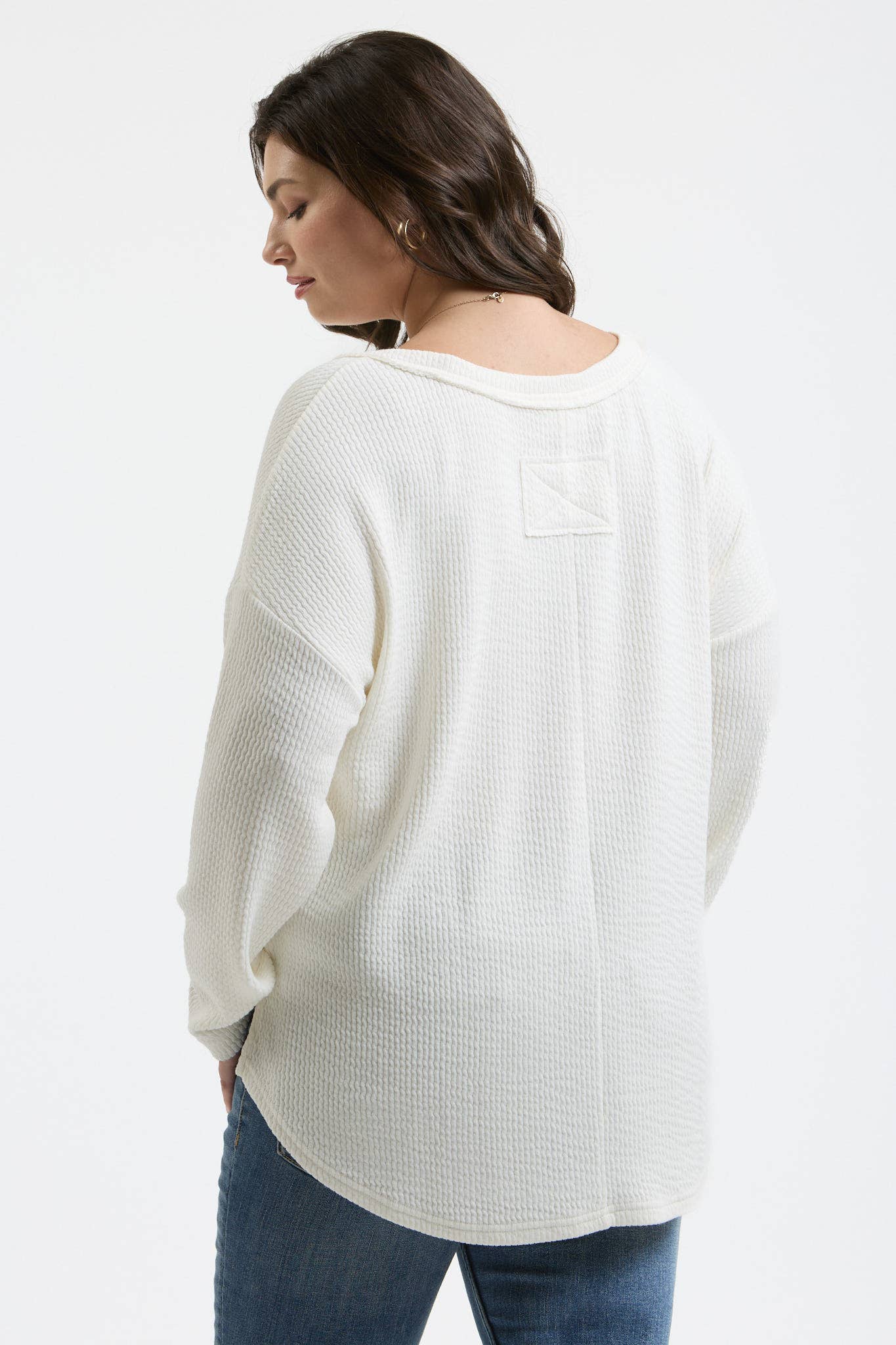 PLUS WAFFLE KNIT HENLEY LONG SLEEVE KNIT TOP
